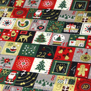 Tissu de coton de Noël La calendrier de l'Avent bleu, rouge, vert et doré - COLLECTION NOËL - OEKO - TEX - tissuspipi.com