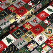 Tissu de coton de Noël La calendrier de l'Avent bleu, rouge, vert et doré - COLLECTION NOËL - OEKO - TEX - tissuspipi.com