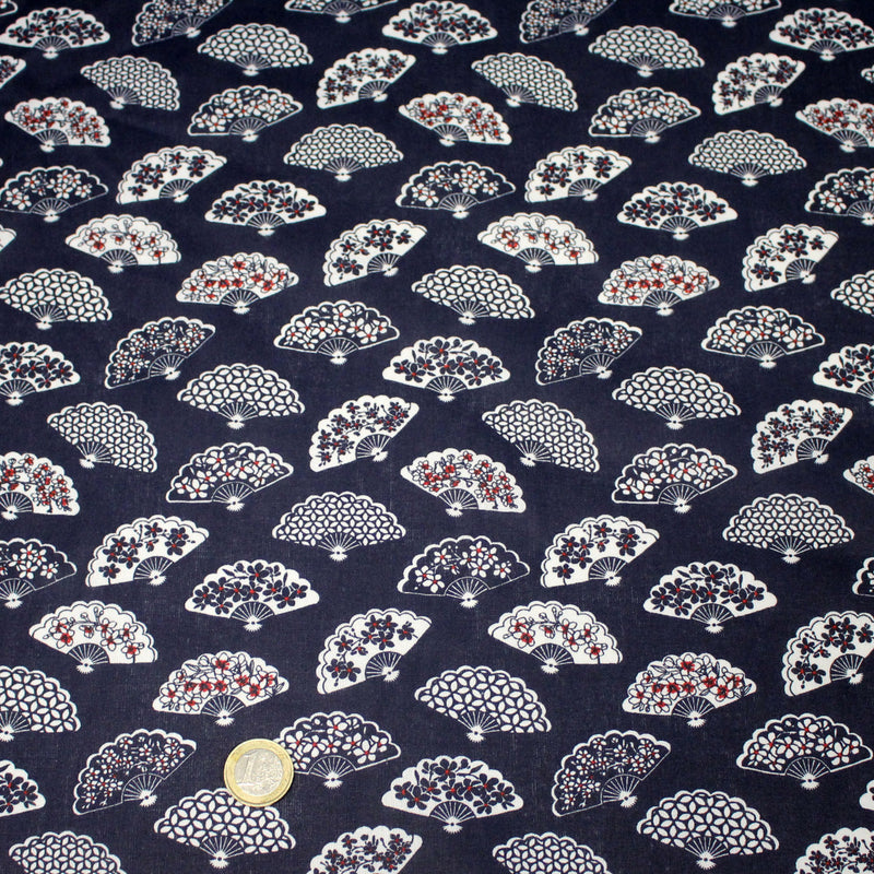 Tissu cotonnade LES EVENTAILS japonais : rouge ou bleu - OEKO - TEX - tissuspipi.com