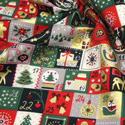Tissu de coton de Noël La calendrier de l'Avent bleu, rouge, vert et doré - COLLECTION NOËL - OEKO - TEX - tissuspipi.com