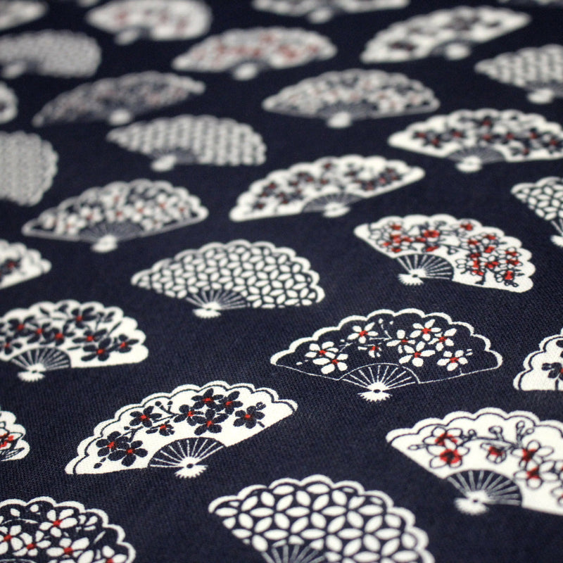 Tissu cotonnade LES EVENTAILS japonais : rouge ou bleu - OEKO - TEX - tissuspipi.com