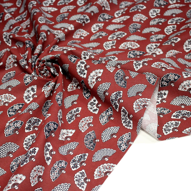 Tissu cotonnade LES EVENTAILS japonais : rouge ou bleu - OEKO - TEX - tissuspipi.com
