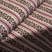 Tissu coton demi-natté LEOPARD & rayures bordeaux et bleues, fond lin - OEKO-TEX STANDARD 100 - tissuspipi.com