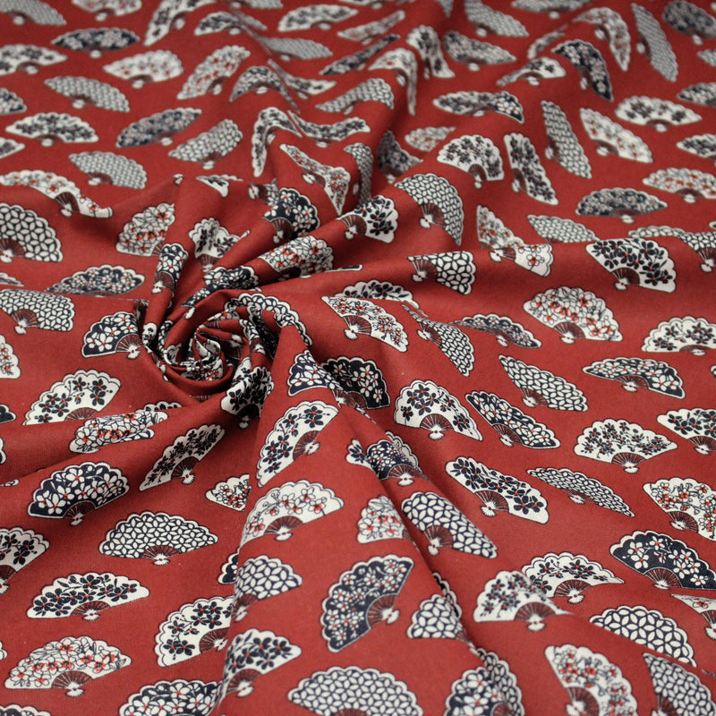 Tissu cotonnade LES EVENTAILS japonais : rouge ou bleu - OEKO - TEX - tissuspipi.com