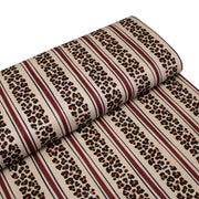 Tissu coton demi-natté LEOPARD & rayures bordeaux et bleues, fond lin - OEKO-TEX STANDARD 100 - tissuspipi.com
