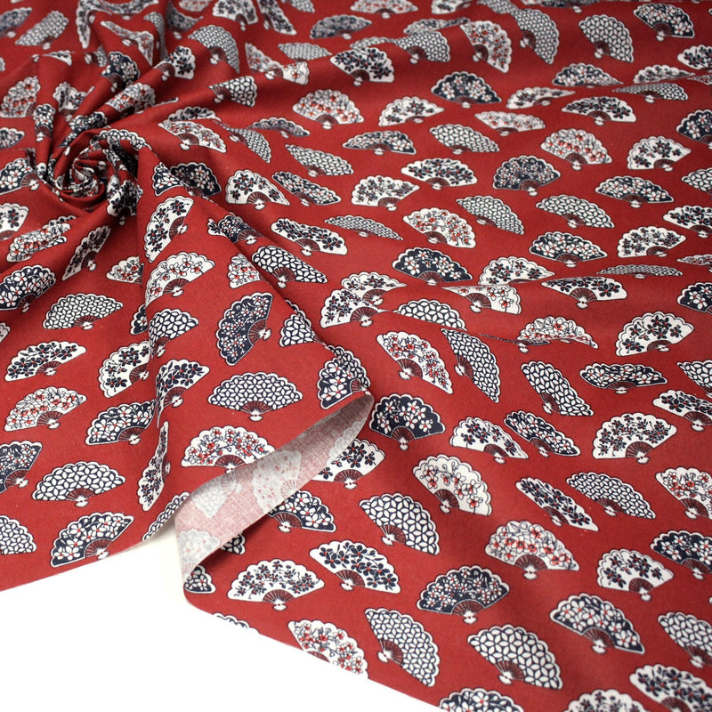 Tissu cotonnade LES EVENTAILS japonais : rouge ou bleu - OEKO - TEX - tissuspipi.com