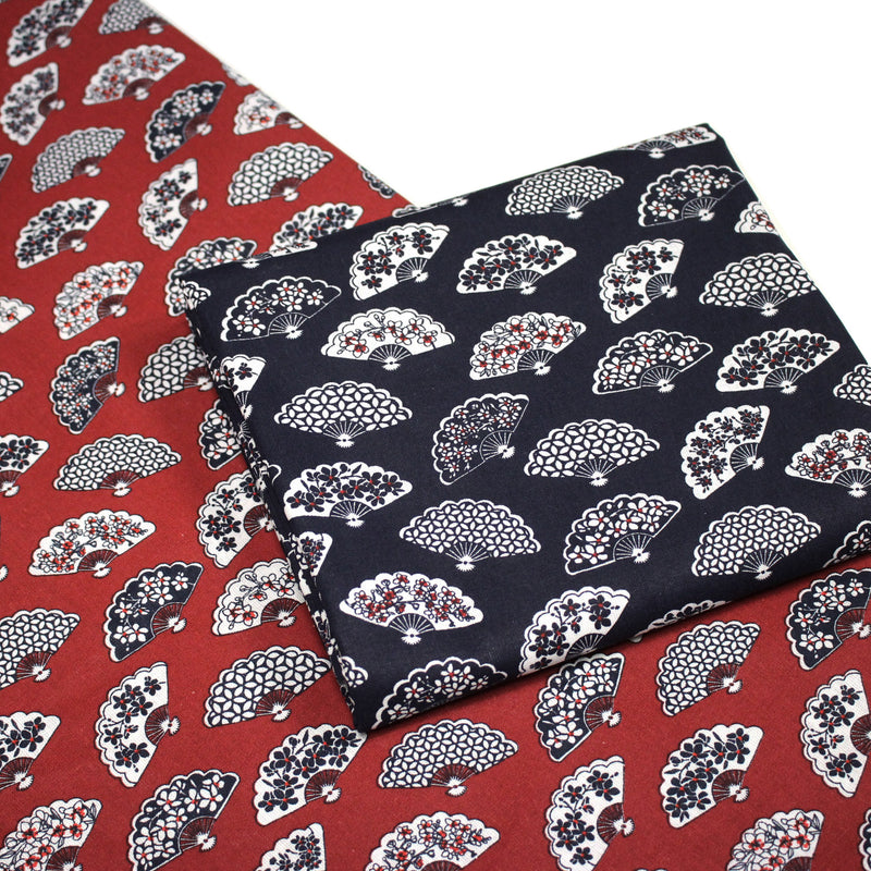 Tissu cotonnade LES EVENTAILS japonais : rouge ou bleu - OEKO - TEX - tissuspipi.com