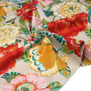 Tissu coton demi-natté PALOMA aux grandes et belles fleurs colorées, fond lin - OEKO-TEX STANDARD 100 - tissuspipi.com