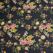 Tissu popeline coton gris aux fleurs roses et jaunes - Collection britannique - tissuspipi.com