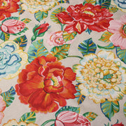 Tissu coton demi-natté PALOMA aux grandes et belles fleurs colorées, fond lin - OEKO-TEX STANDARD 100 - tissuspipi.com