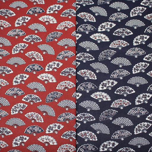 Tissu cotonnade LES EVENTAILS japonais : rouge ou bleu - OEKO - TEX - tissuspipi.com