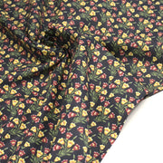 Tissu popeline coton gris aux petites fleurs roses et jaunes - Collection britannique - tissuspipi.com
