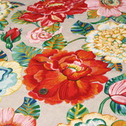 Tissu coton demi-natté PALOMA aux grandes et belles fleurs colorées, fond lin - OEKO-TEX STANDARD 100 - tissuspipi.com