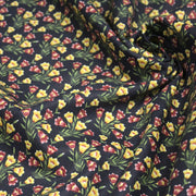 Tissu popeline coton gris aux petites fleurs roses et jaunes - Collection britannique - tissuspipi.com