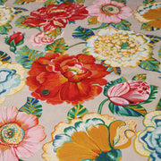Tissu coton demi-natté PALOMA aux grandes et belles fleurs colorées, fond lin - OEKO-TEX STANDARD 100 - tissuspipi.com