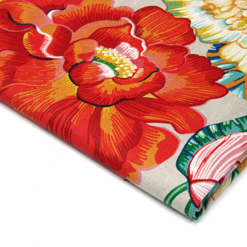 Tissu coton demi-natté PALOMA aux grandes et belles fleurs colorées, fond lin - OEKO-TEX STANDARD 100 - tissuspipi.com
