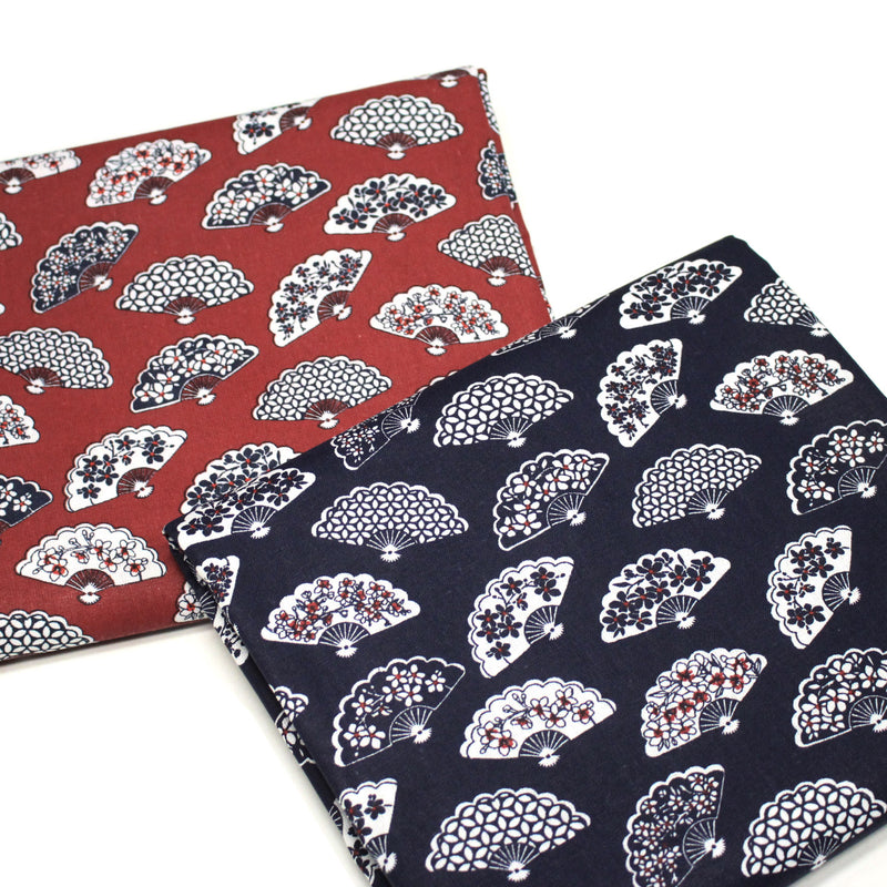 Tissu cotonnade LES EVENTAILS japonais : rouge ou bleu - OEKO - TEX - tissuspipi.com