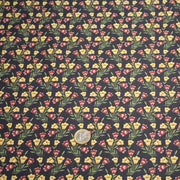 Tissu popeline coton gris aux petites fleurs roses et jaunes - Collection britannique - tissuspipi.com