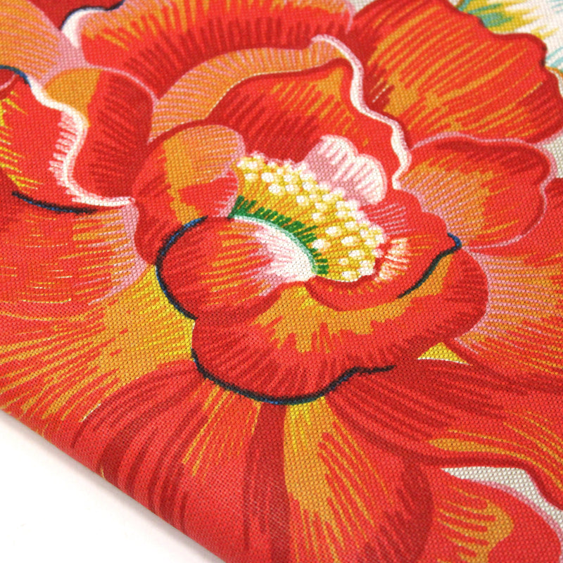 Tissu coton demi-natté PALOMA aux grandes et belles fleurs colorées, fond lin - OEKO-TEX STANDARD 100 - tissuspipi.com