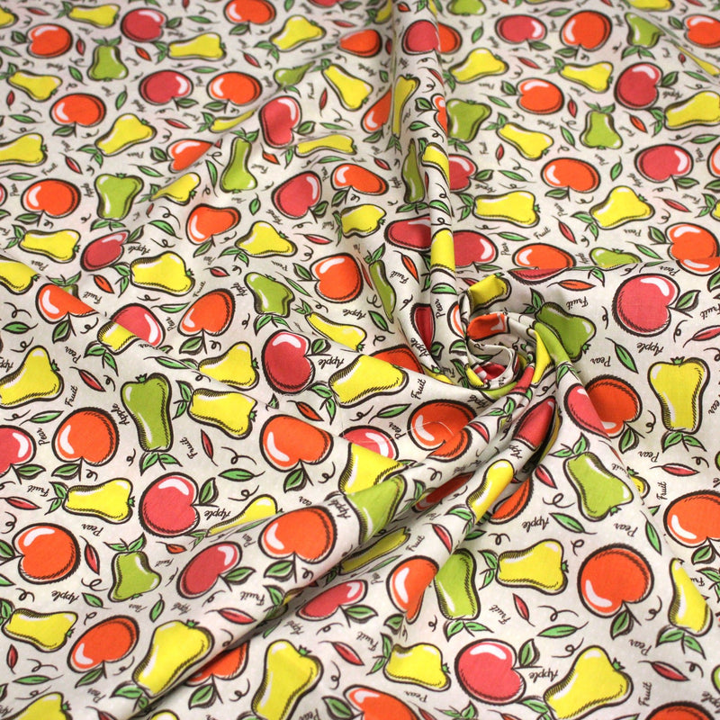Tissu popeline coton Pommes et poires, collection SICILIA - tissuspipi.com