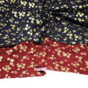 Tissu coton motif japonais vagues & fleurs sakura dorées : Bleu ou rouge - COLLECTION JAPON DORÉ - tissuspipi.com