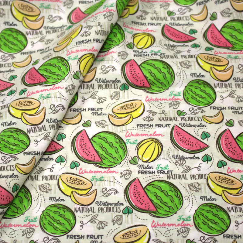 Tissu popeline coton Pastèques et melons, collection SICILIA - tissuspipi.com