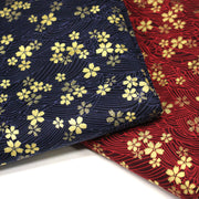 Tissu coton motif japonais vagues & fleurs sakura dorées : Bleu ou rouge - COLLECTION JAPON DORÉ - tissuspipi.com