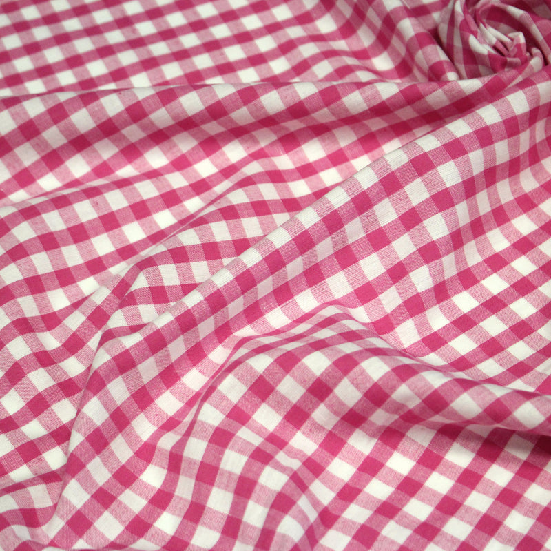 Tissu cotonnade VICHY rose fuchsia & blancs, carreaux 8mm - tissuspipi.com