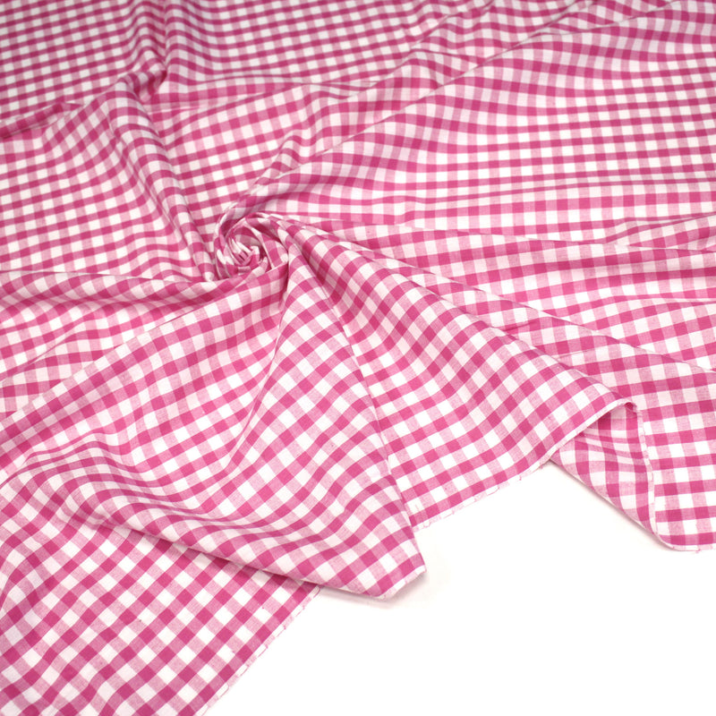 Tissu cotonnade VICHY rose fuchsia & blancs, carreaux 8mm - tissuspipi.com