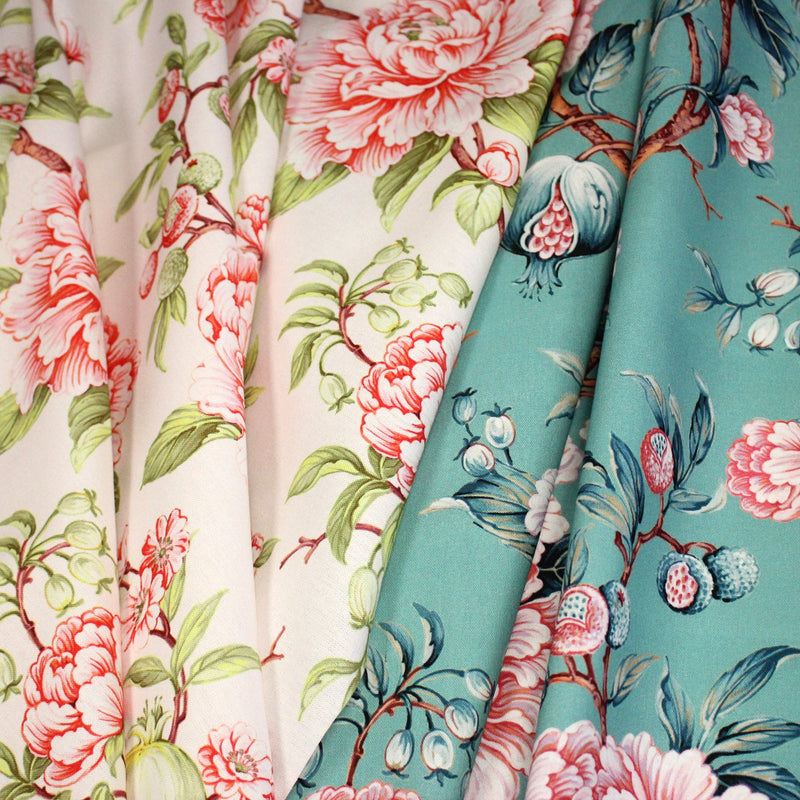 Tissu coton demi - natté INDIENNES FLEURIES : bleu ou blanc cassé - OEKO - TEX - tissuspipi.com