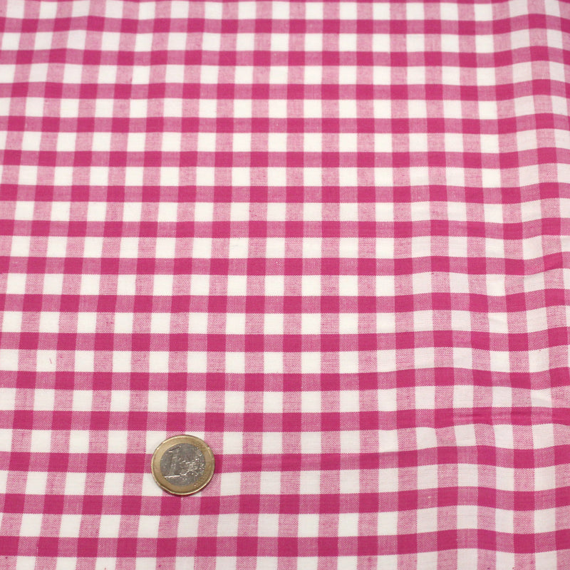 Tissu cotonnade VICHY rose fuchsia & blancs, carreaux 8mm - tissuspipi.com
