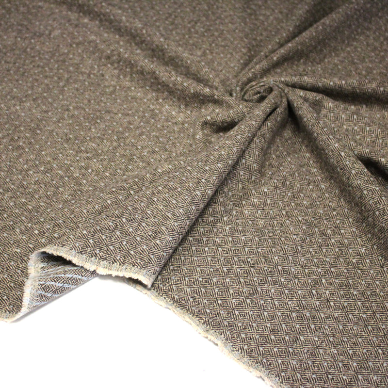 Tissu lainage tweed chevrons taupe à pois bleus - Fabrication italienne - tissuspipi.com