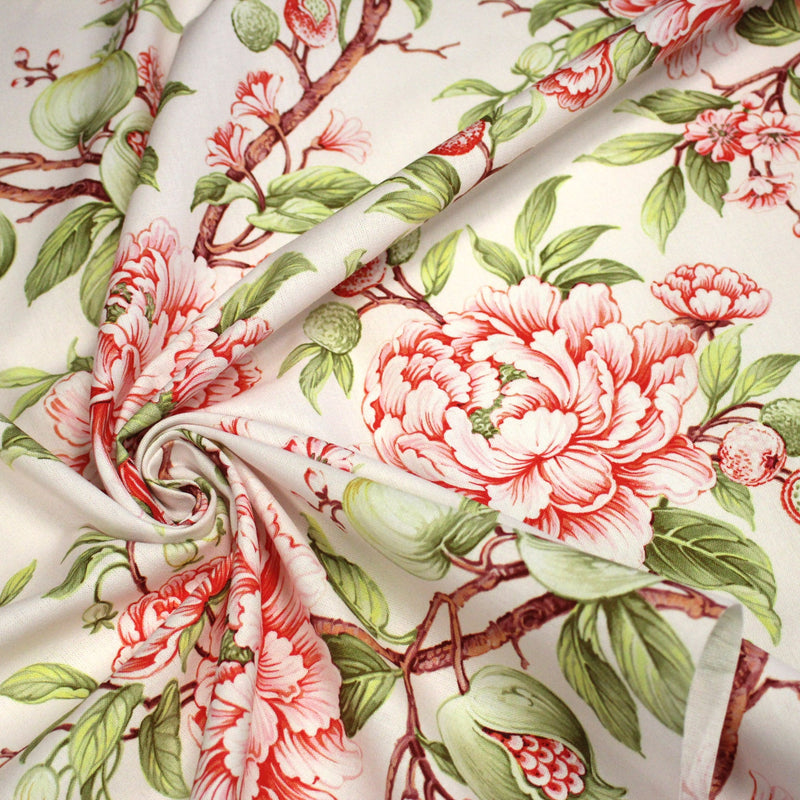 Tissu coton demi - natté INDIENNES FLEURIES : bleu ou blanc cassé - OEKO - TEX - tissuspipi.com