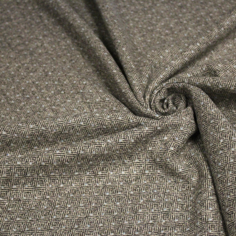 Tissu lainage tweed chevrons taupe à pois bleus - Fabrication italienne - tissuspipi.com