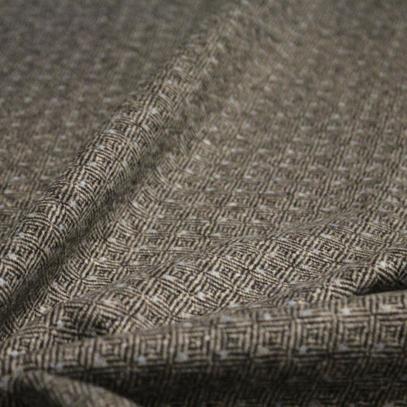 Tissu lainage tweed chevrons taupe à pois bleus - Fabrication italienne - tissuspipi.com