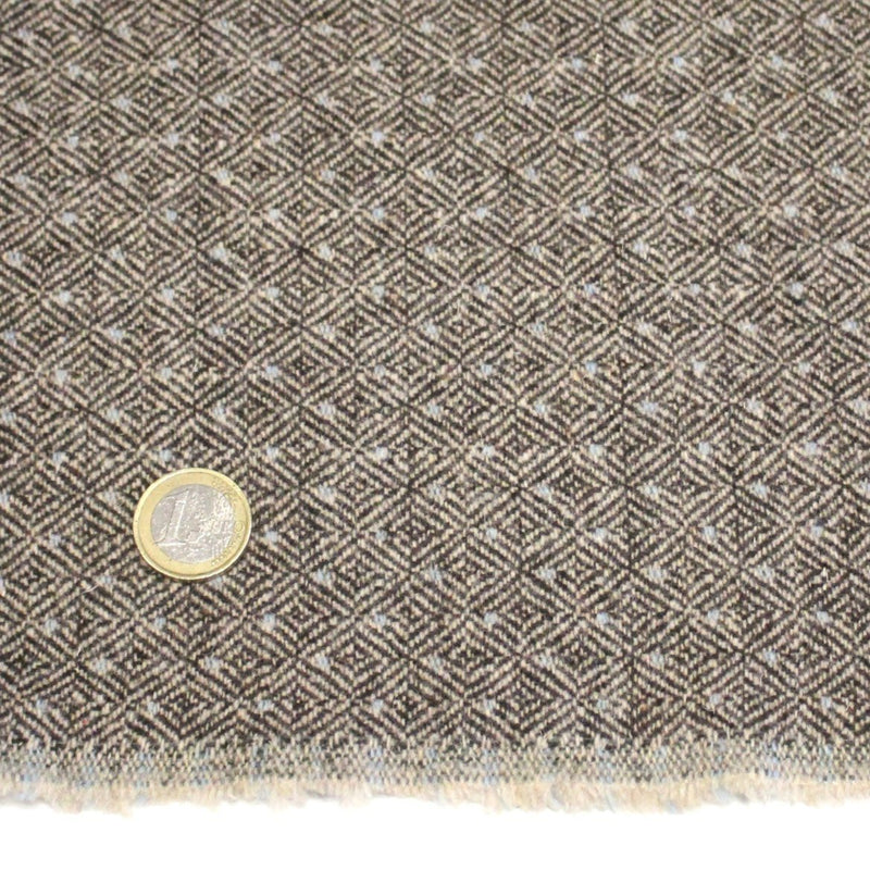 Tissu lainage tweed chevrons taupe à pois bleus - Fabrication italienne - tissuspipi.com