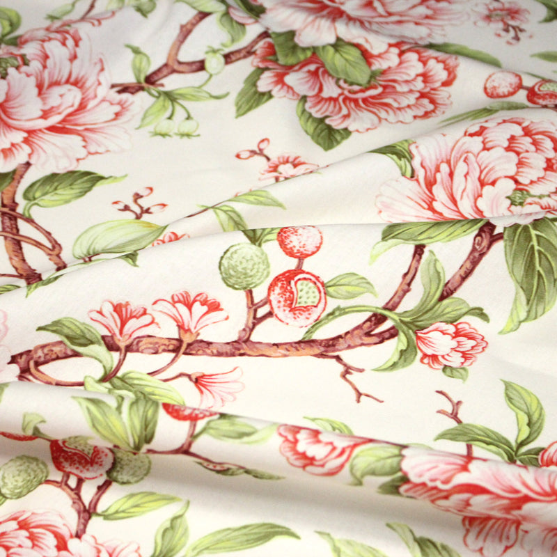 Tissu coton demi - natté INDIENNES FLEURIES : bleu ou blanc cassé - OEKO - TEX - tissuspipi.com