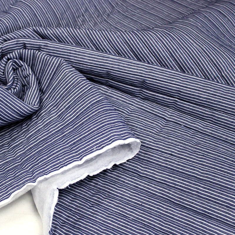 Tissu Matelassé Denim rayé Bleu marine & blanc - OEKO-TEX STANDARD 100