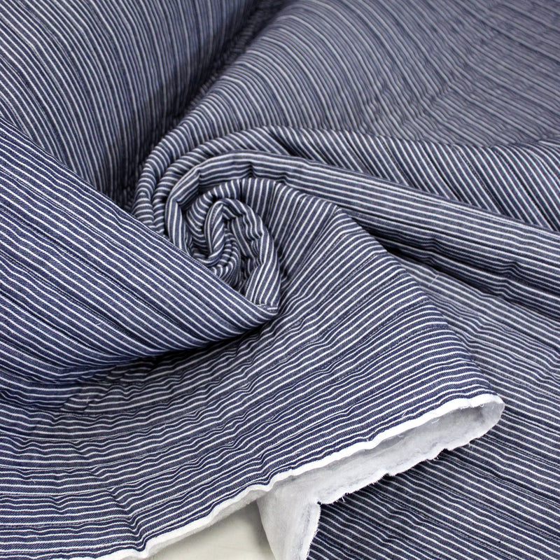 Tissu Matelassé Denim rayé Bleu marine & blanc - OEKO-TEX STANDARD 100