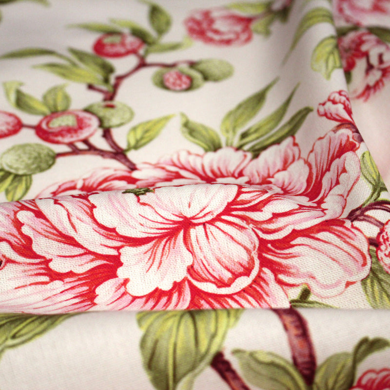 Tissu coton demi - natté INDIENNES FLEURIES : bleu ou blanc cassé - OEKO - TEX - tissuspipi.com