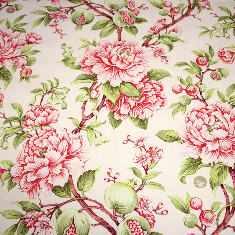 Tissu coton demi - natté INDIENNES FLEURIES : bleu ou blanc cassé - OEKO - TEX - tissuspipi.com