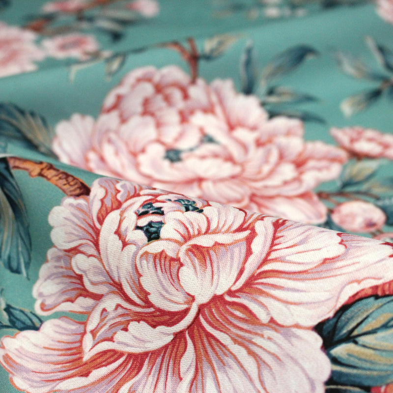 Tissu coton demi - natté INDIENNES FLEURIES : bleu ou blanc cassé - OEKO - TEX - tissuspipi.com