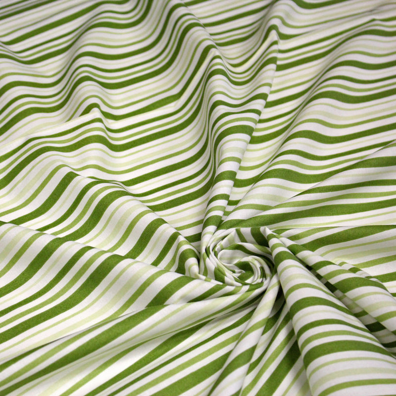 Tissu cotonnade aux rayures vertes et blanches - tissuspipi.com