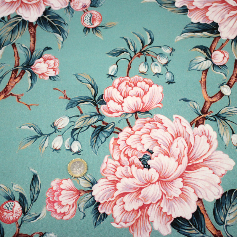 Tissu coton demi - natté INDIENNES FLEURIES : bleu ou blanc cassé - OEKO - TEX - tissuspipi.com