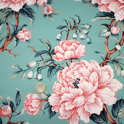 Tissu coton demi - natté INDIENNES FLEURIES : bleu ou blanc cassé - OEKO - TEX - tissuspipi.com
