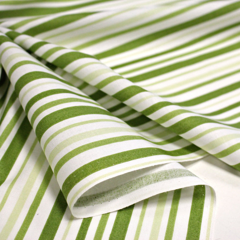 Tissu cotonnade aux rayures vertes et blanches - tissuspipi.com