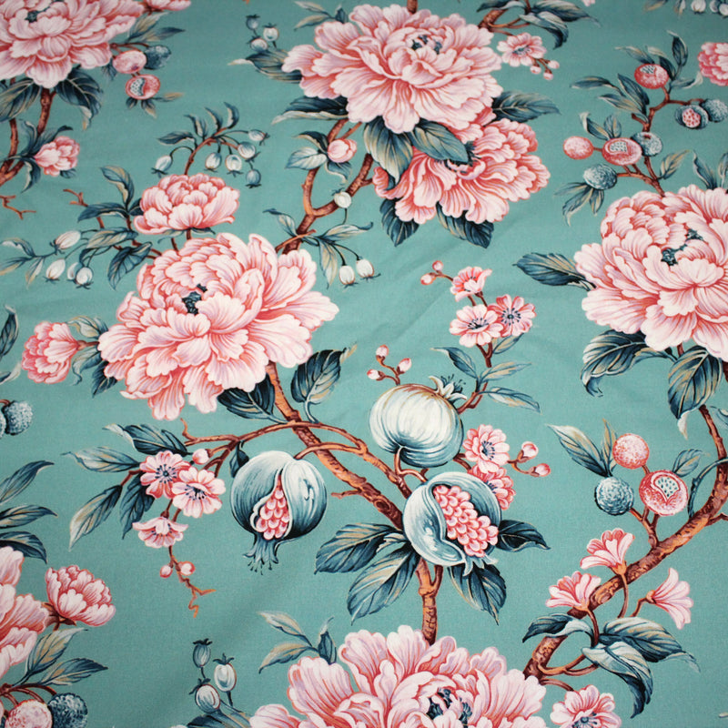 Tissu coton demi - natté INDIENNES FLEURIES : bleu ou blanc cassé - OEKO - TEX - tissuspipi.com