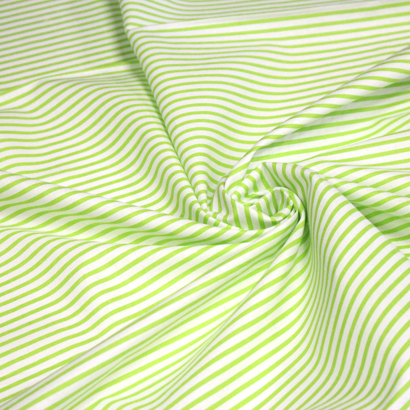 Tissu cotonnade aux rayures blanches et vert pomme - tissuspipi.com