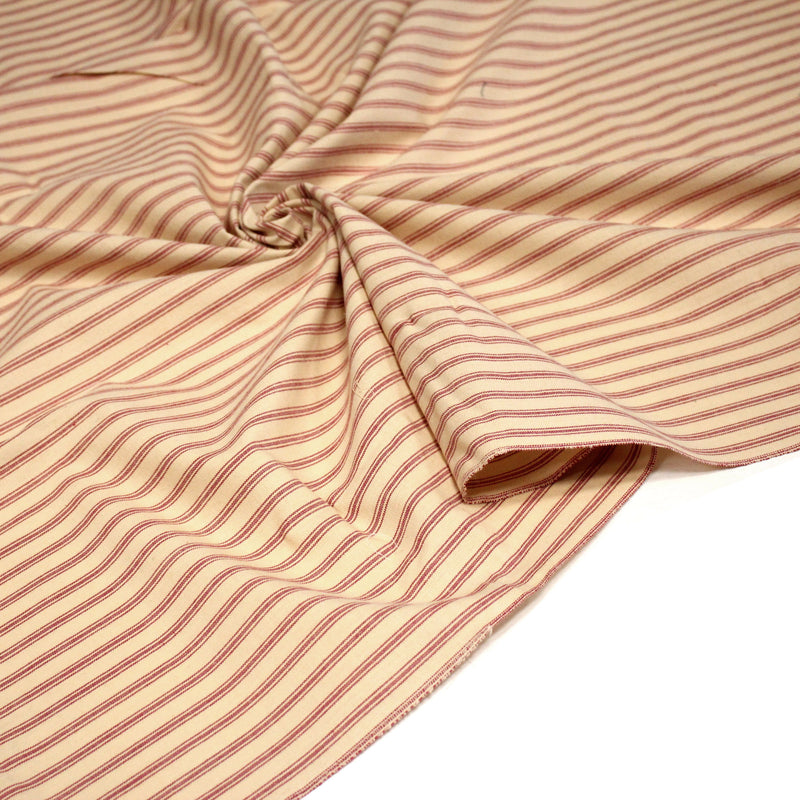 Tissu cotonnade, crème à rayures rouges - tissuspipi.com