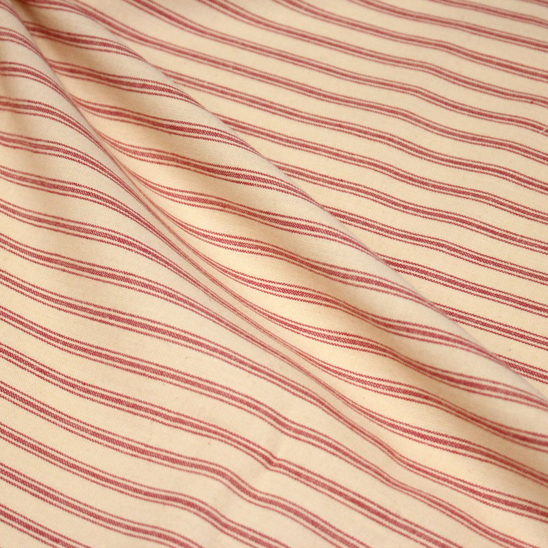 Tissu cotonnade, crème à rayures rouges - tissuspipi.com